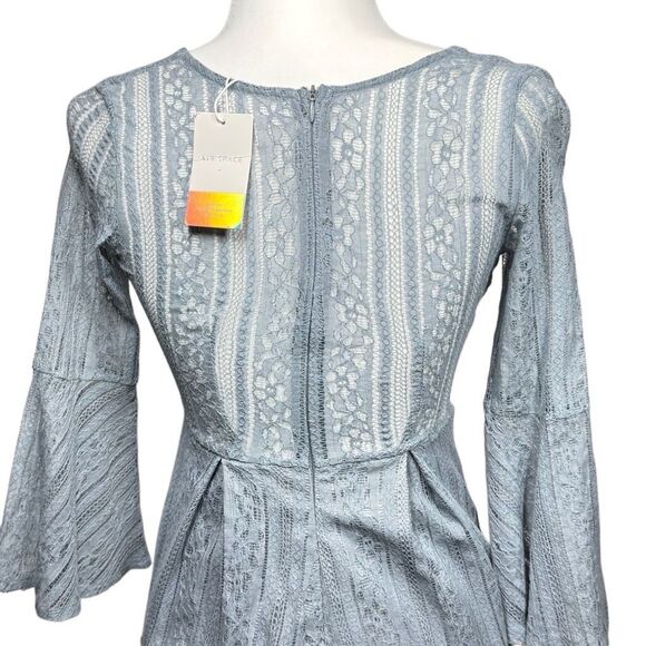 NWT Air Space Sky Blue Lace Romper Shorts Long Bell Sleeve Size Small Summer - Picture 6 of 11